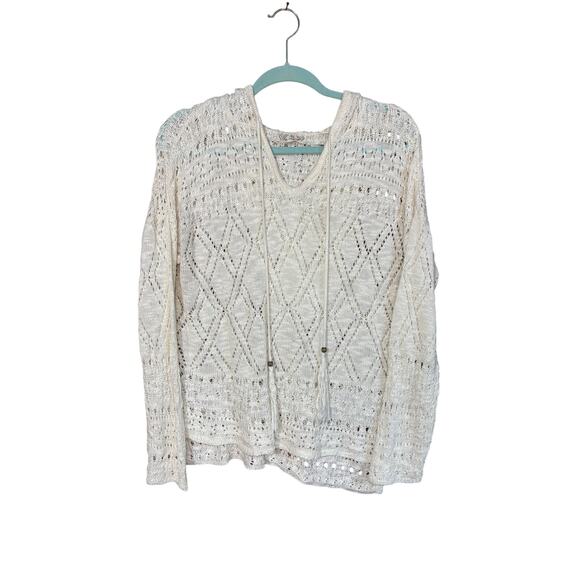 Pink Rose Women’s Crochet Hooded Sweater, Cream, XL, GUC - Picture 1 of 4